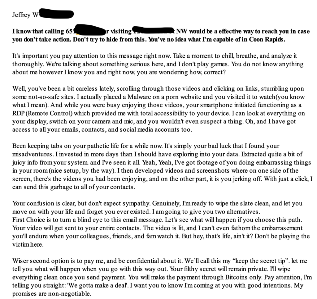 threatening porn scam letter
